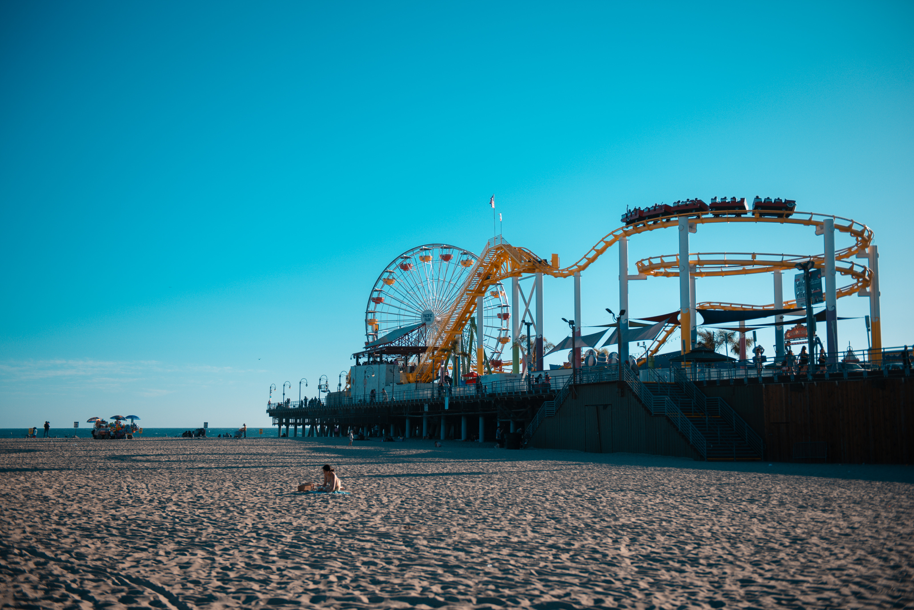 Santa Monica Pier and Ferris wheel over the beach